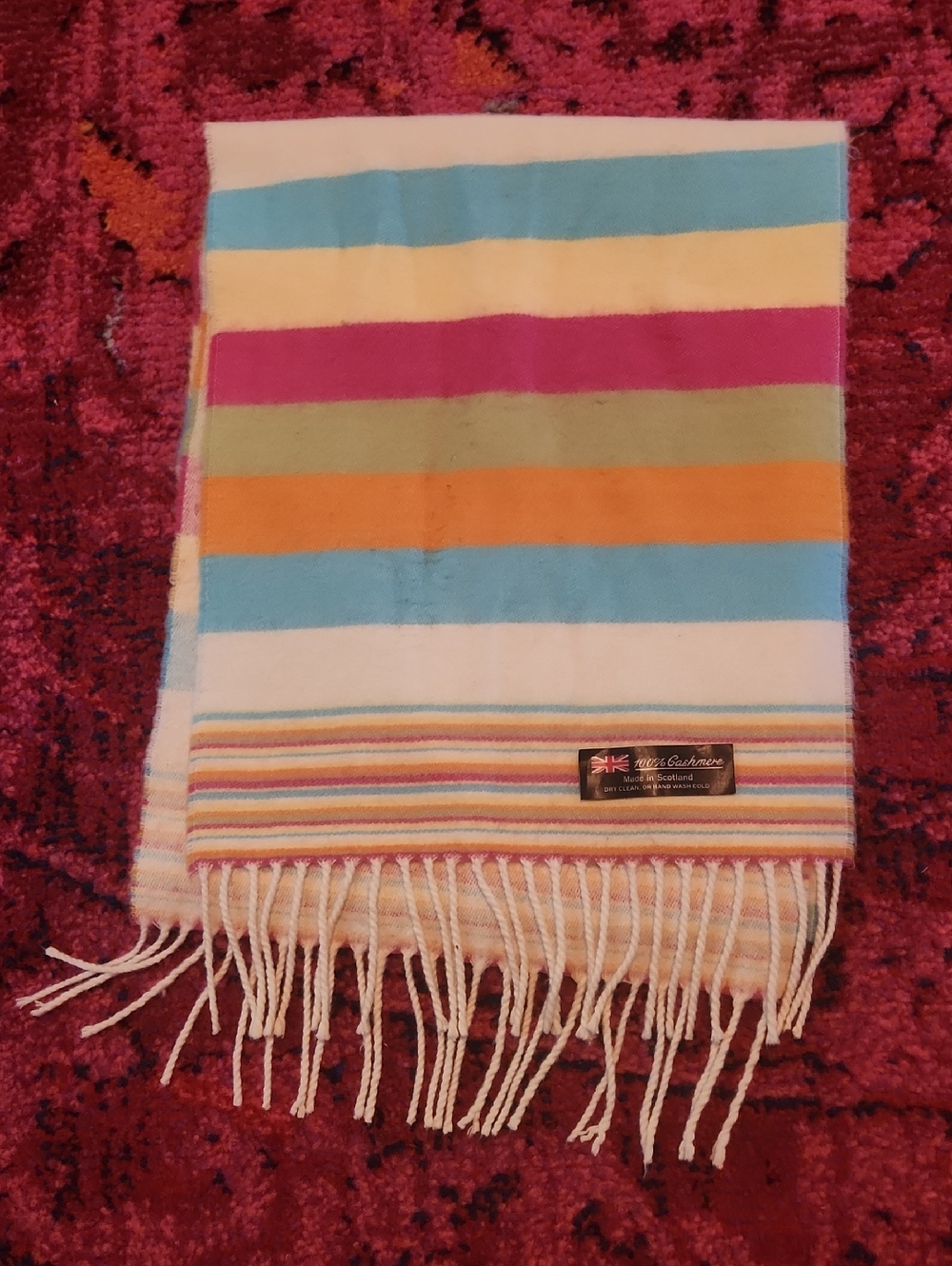 100% Cashmere Multi-Color Stripe Scarf - Classic Breton Style